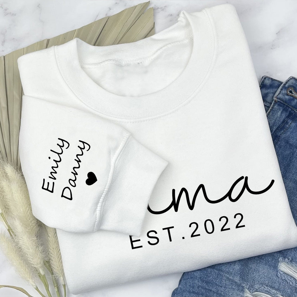 Personalized Mama T-shirt Hoodie with Children Name on Sleeve