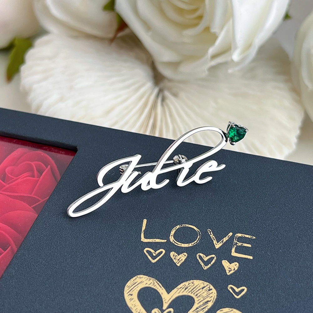 Personalized Name Brooch With Birthstone