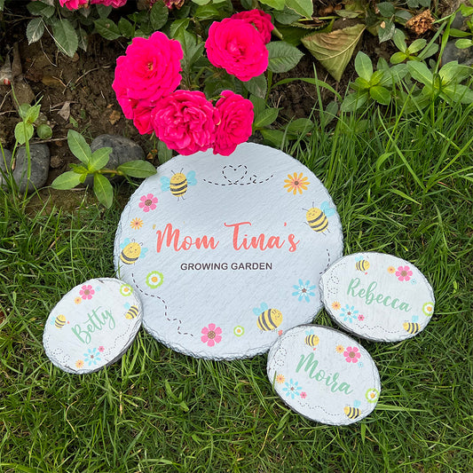 Mom's Bee Happy Growing Garden Personalized Names Stone