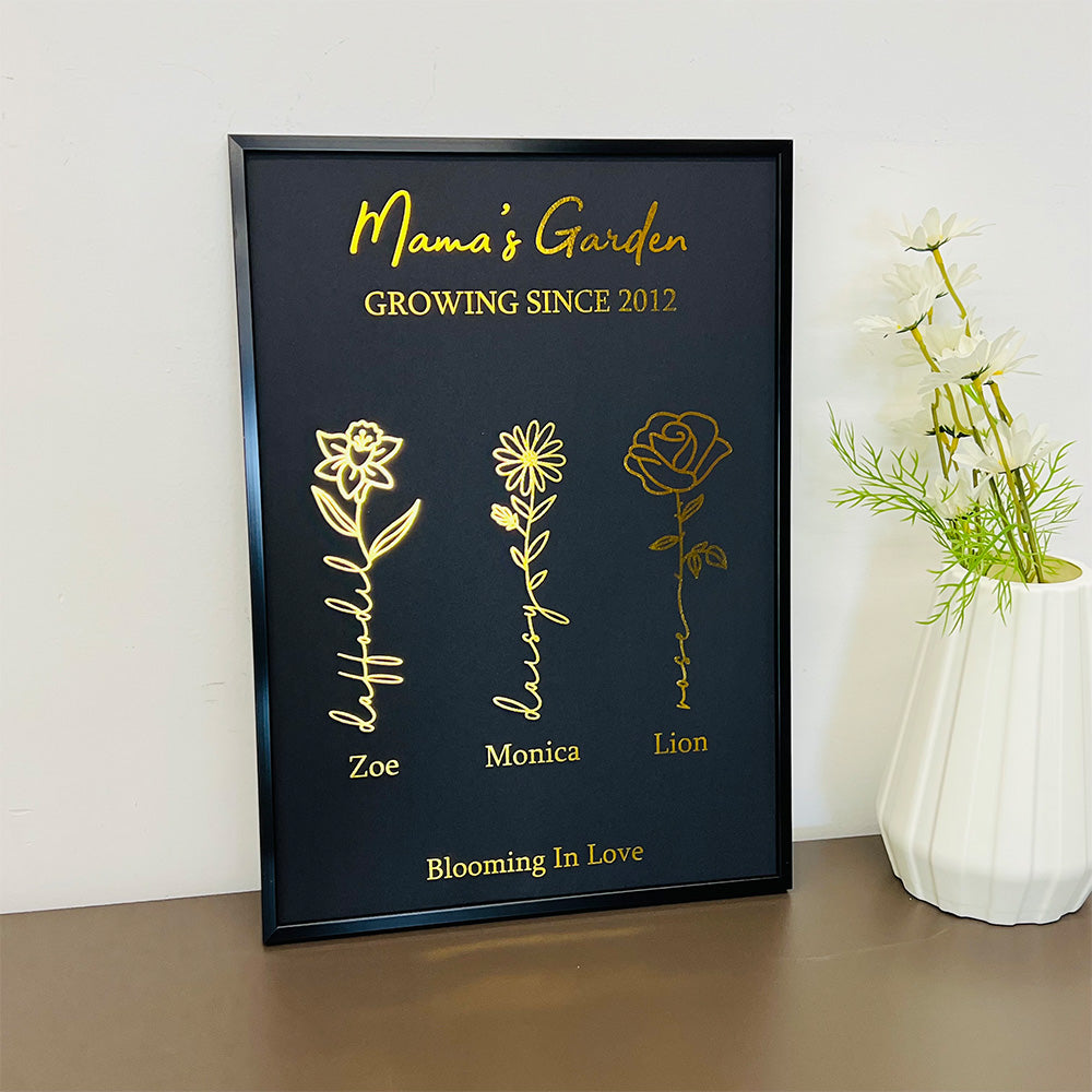 50%OFF⭐️Oh My Gold Gift Custom Golden Foil Birth Flower Frame For Mom/Grandma