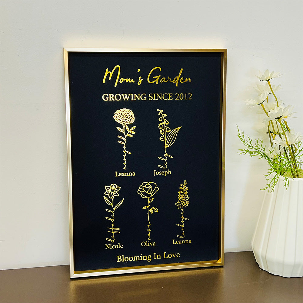 50%OFF⭐️Oh My Gold Gift Custom Golden Foil Birth Flower Frame For Mom/Grandma