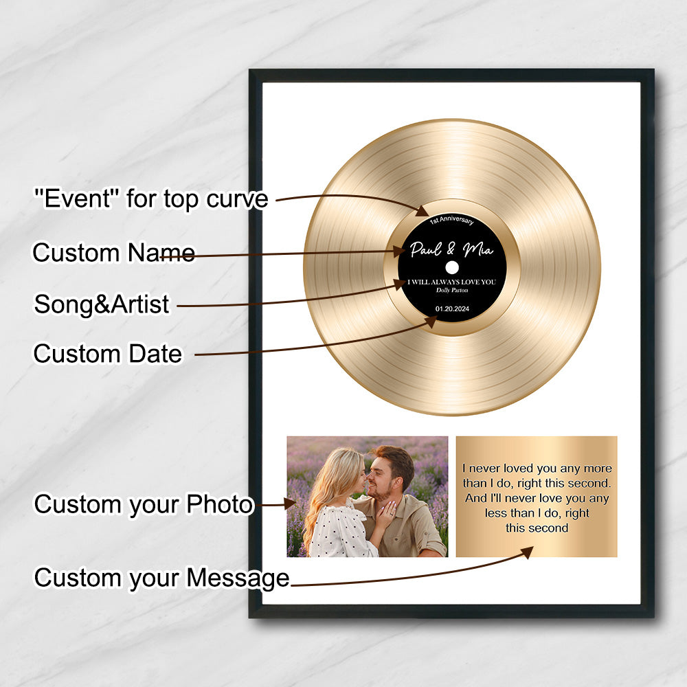 50%OFF⭐️Custom Gold Vinyl Record Frame with Photo and Song