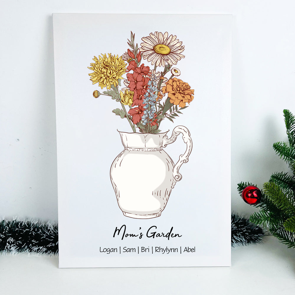 50%OFF⭐️Personalized Birth flower Bouquet Vase Names Frame For Mom/Grandma