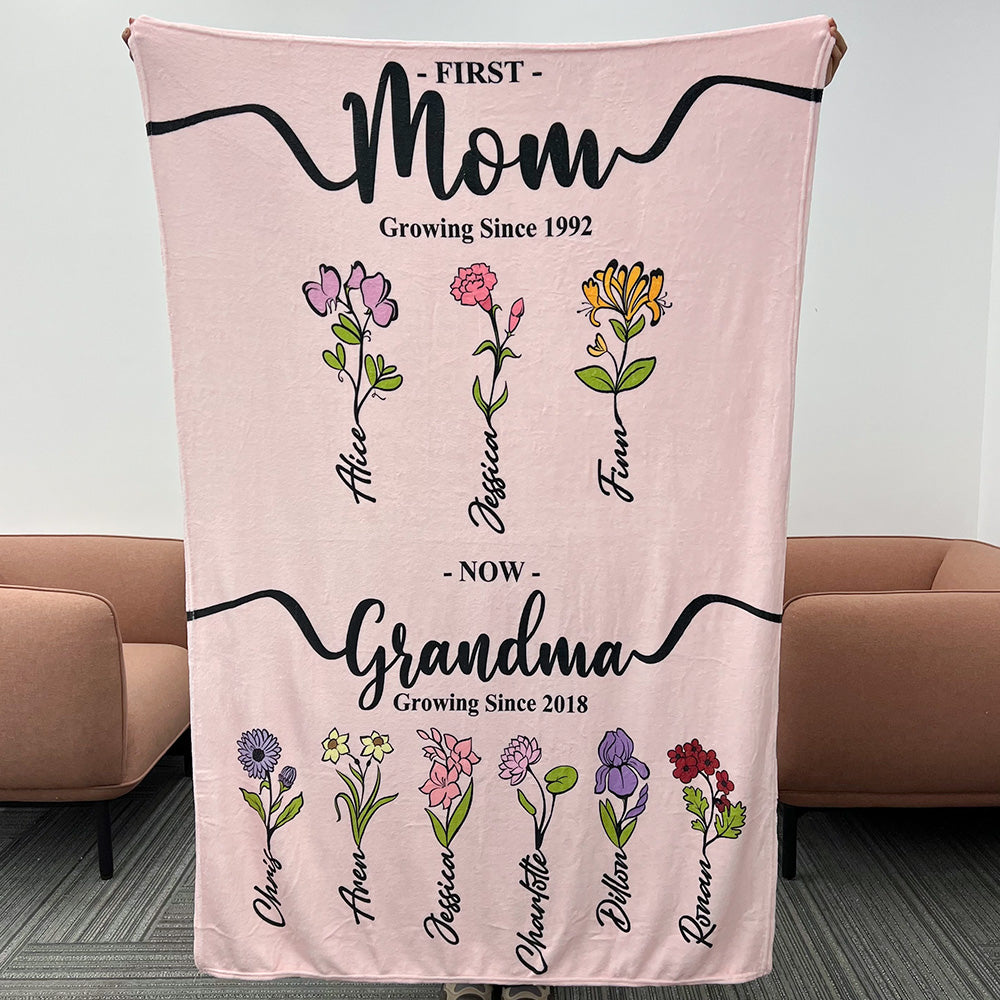 50%OFF⭐️First Mom Now Grandma's Garden Names Birth Flower Blanket