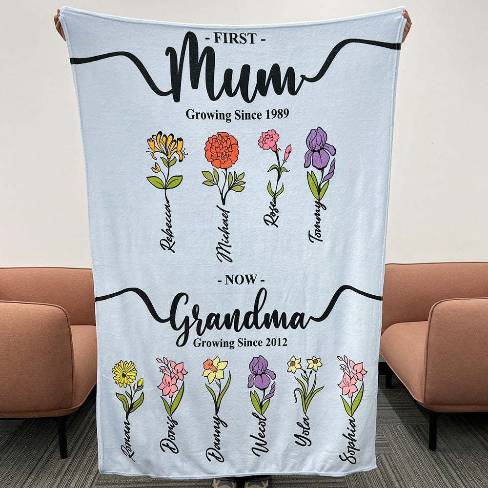 50%OFF⭐️First Mom Now Grandma's Garden Names Birth Flower Blanket