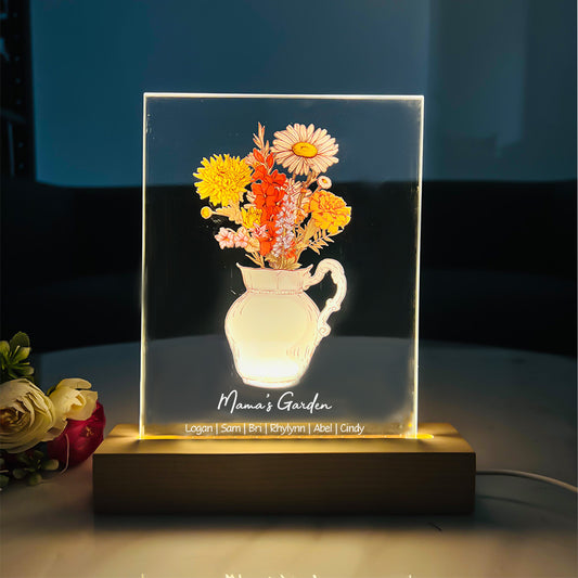 50%OFF⭐️Custom Birth Flower Bouquet Vase LED Light Frame With Name