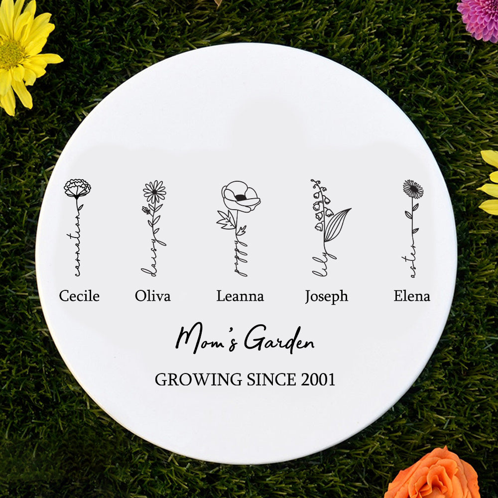 Personalized Mom's Garden Tile with Birthflowers and Names