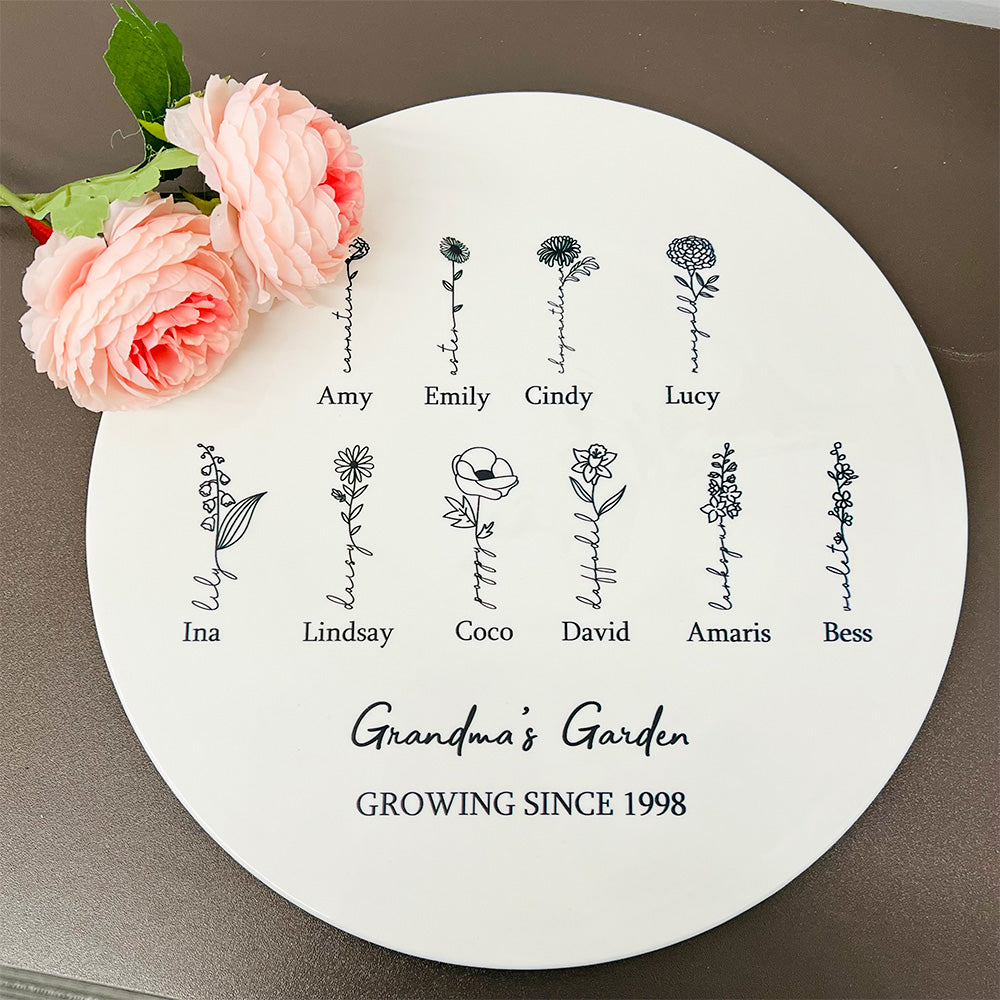 Personalized Mom's Garden Tile with Birthflowers and Names