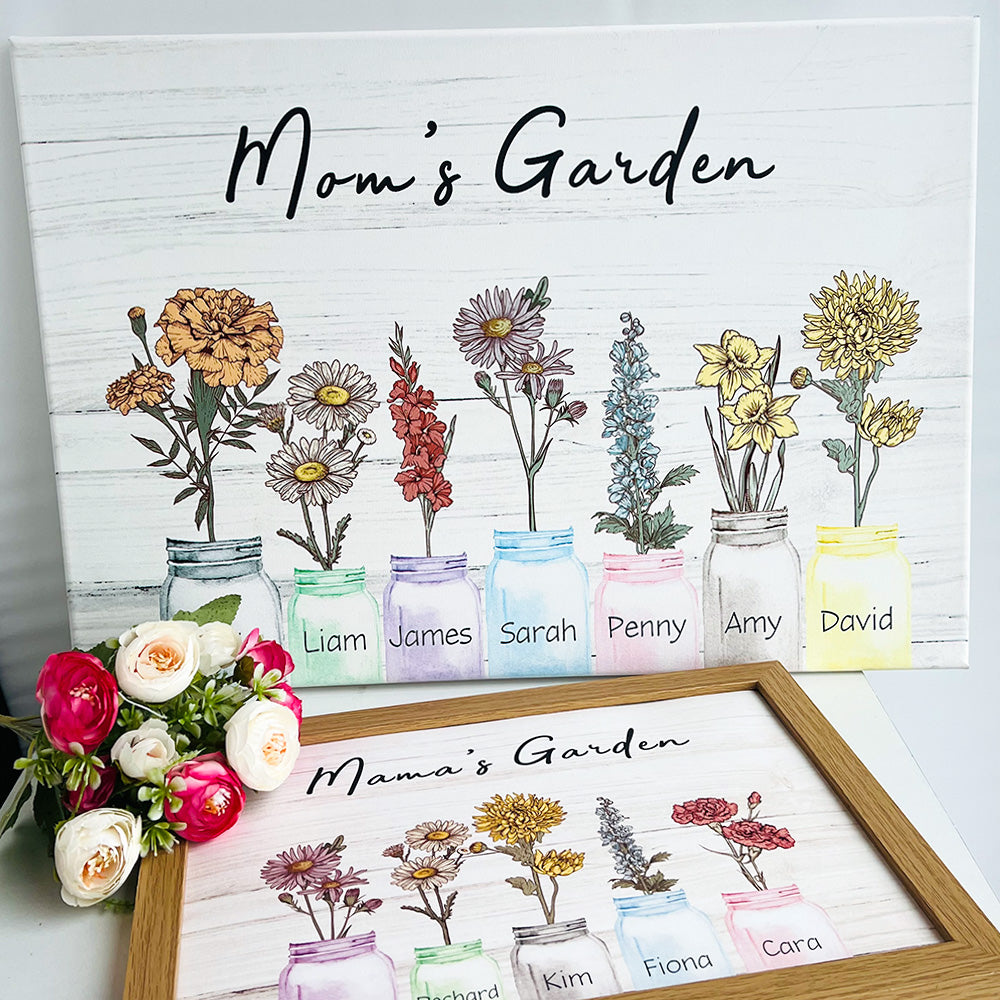 50% OFF⭐️Custom Mom's/Grandma's Garden Is Her Children's Names And Birth Flower In Vase For Frame