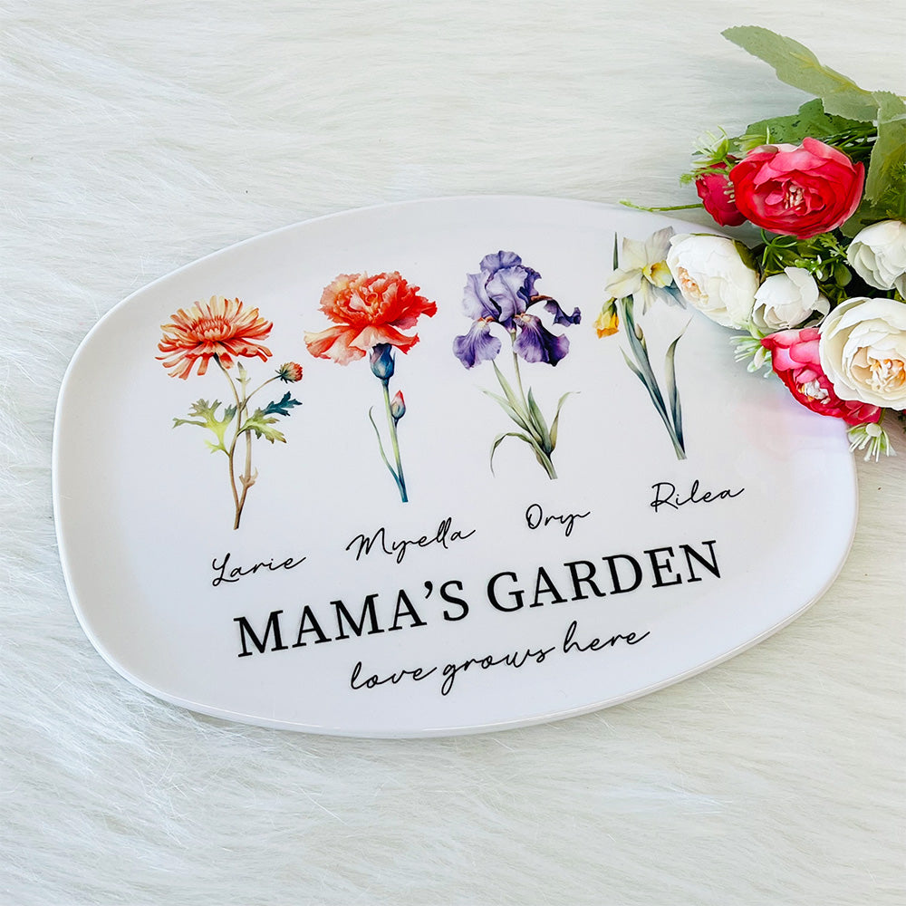 50%OFF⭐️Personalized Mom's Garden Plate with Birthflowers and Names