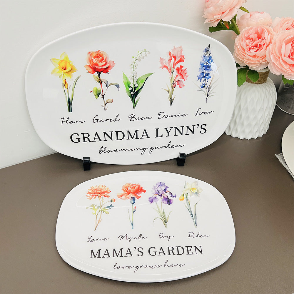 50%OFF⭐️Personalized Mom's Garden Plate with Birthflowers and Names