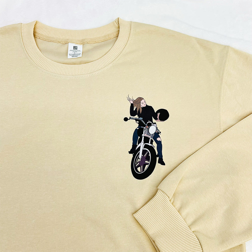 Custom Motorcycle Drawing Embroidery Sweatshirt