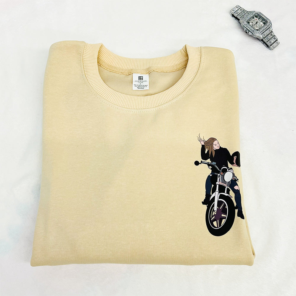 Custom Motorcycle Drawing Embroidery Sweatshirt