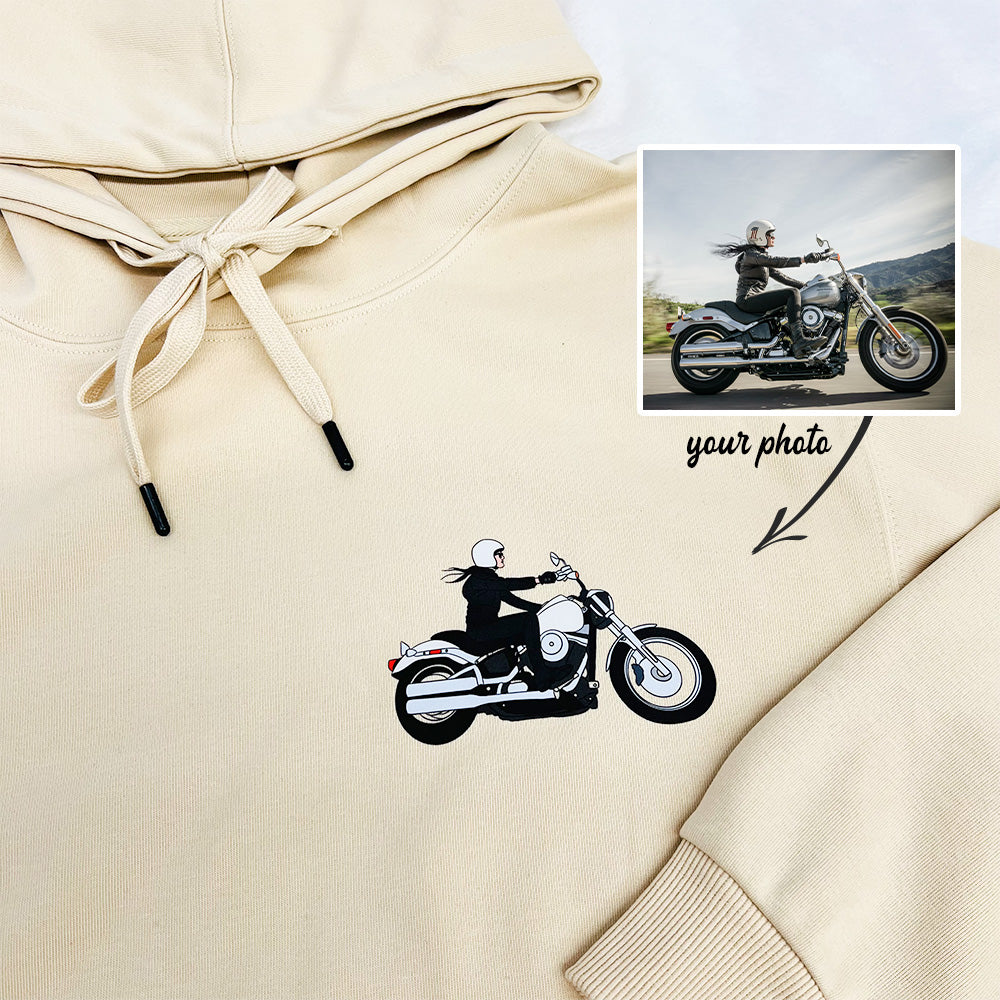 Custom Motorcycle Drawing Embroidery Sweatshirt