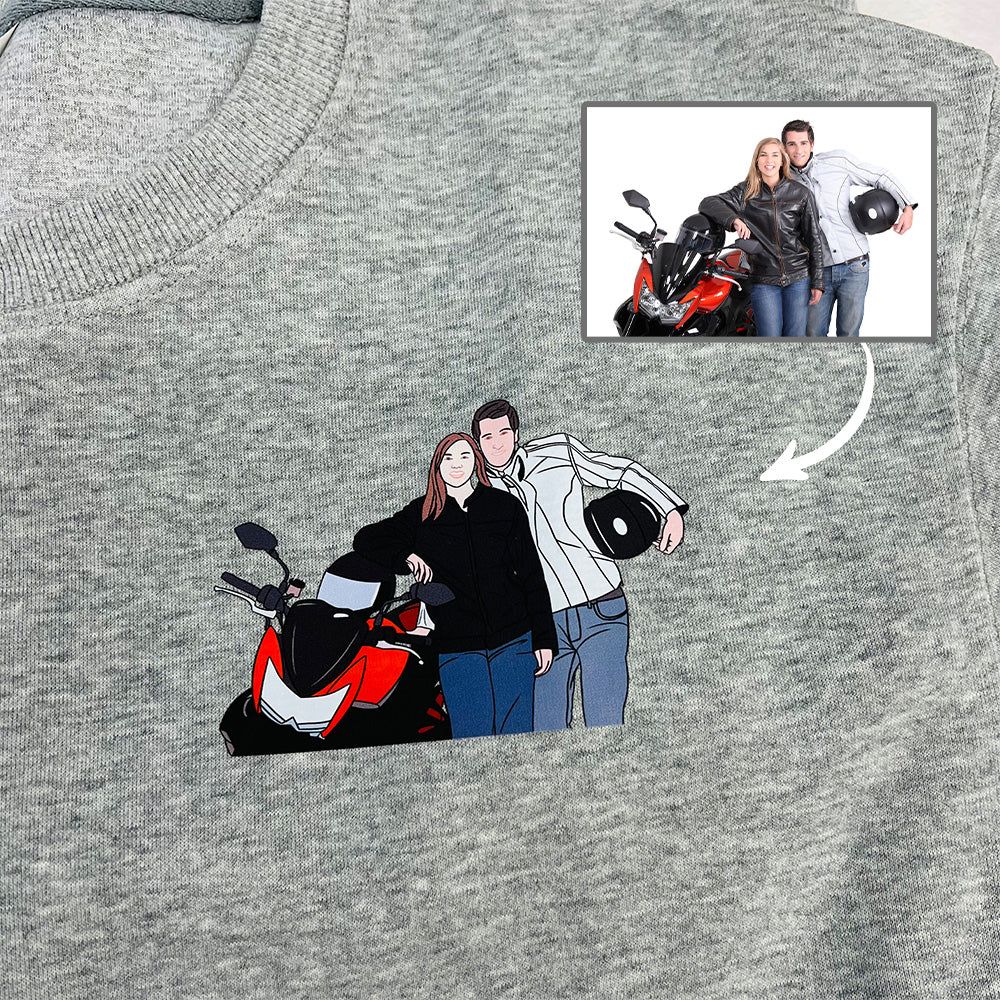 Custom Motorcycle Drawing Embroidery Sweatshirt