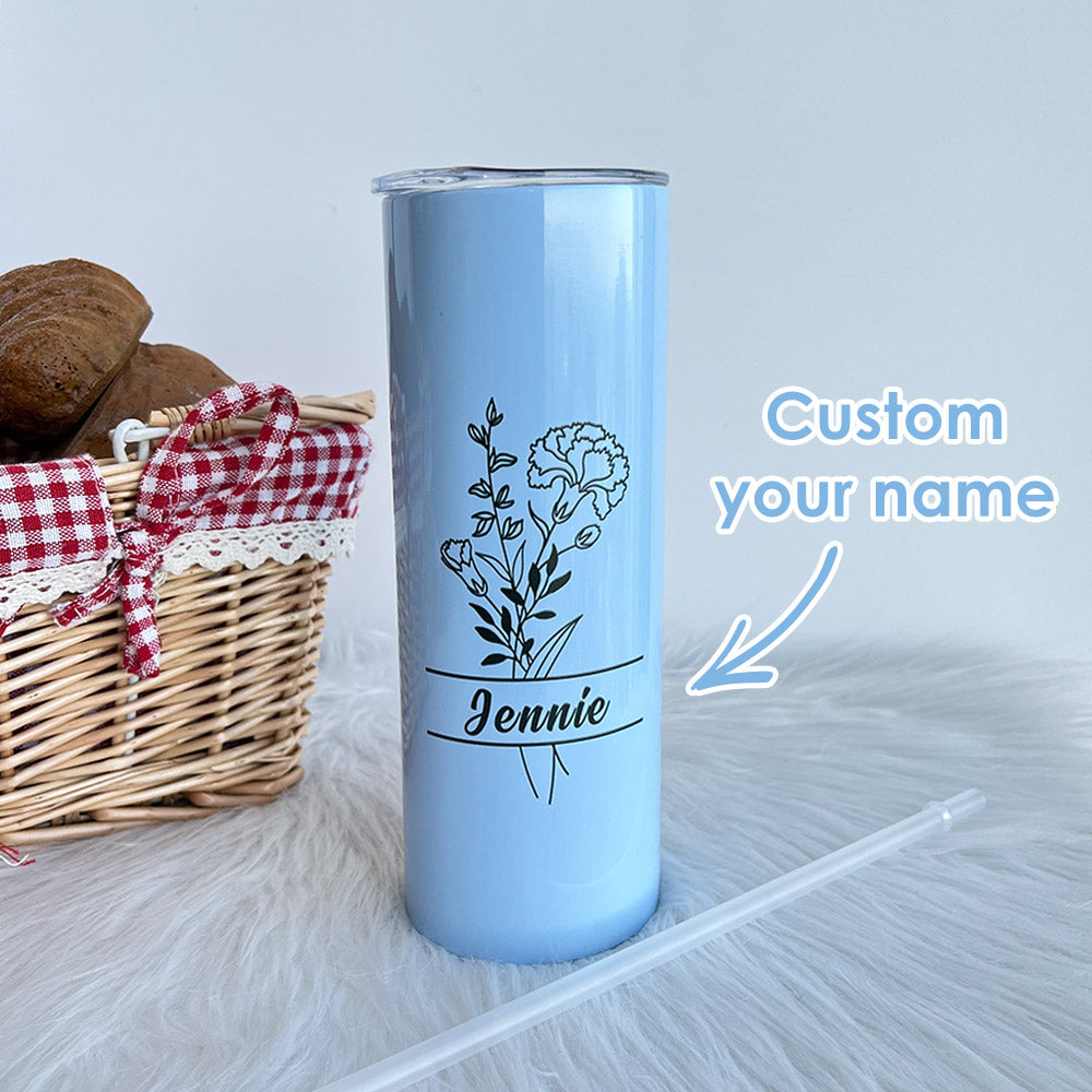 Personalized Birth Flower Tumbler With Name