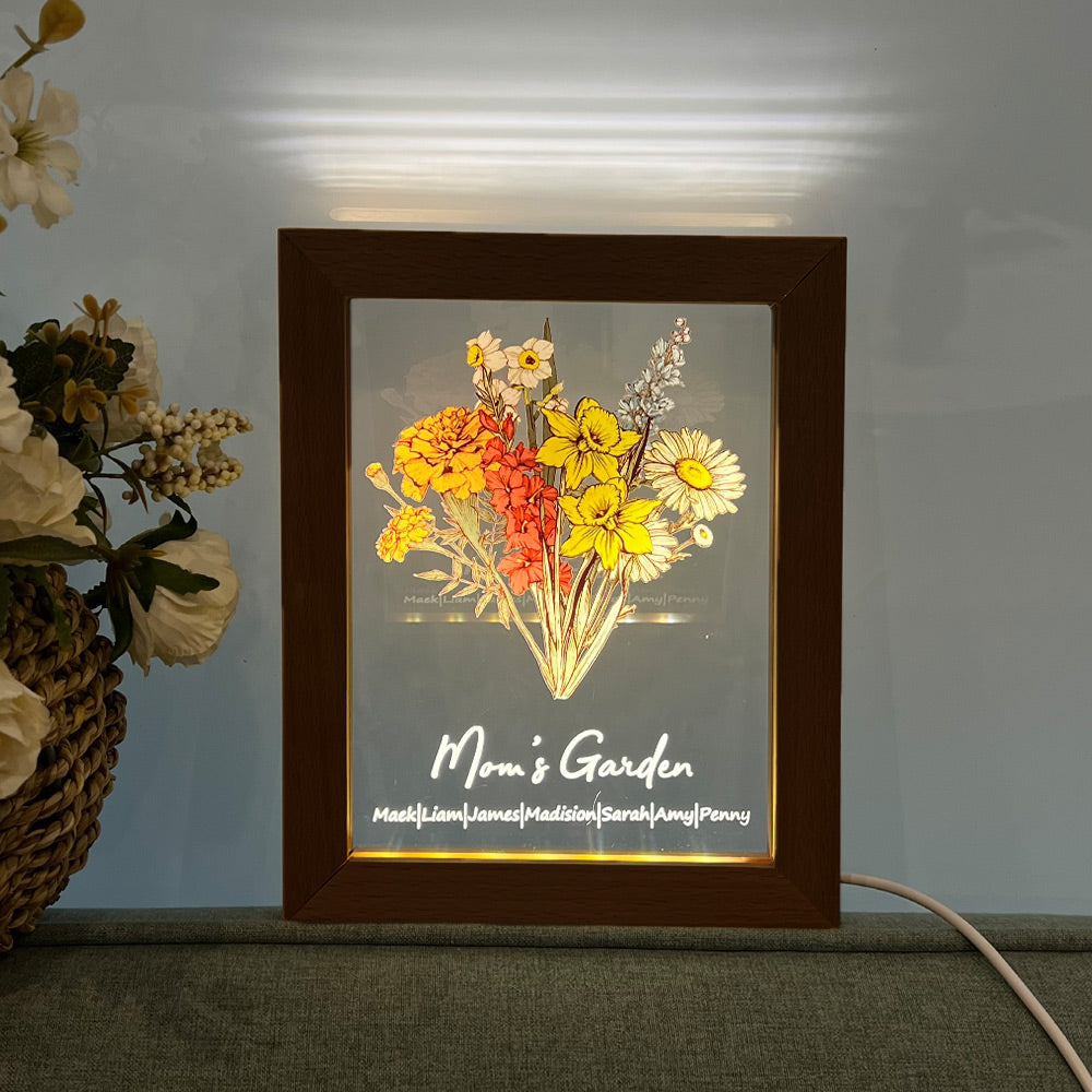 50%OFF⭐️Personalized Birth flower Bouquet Names LED Light