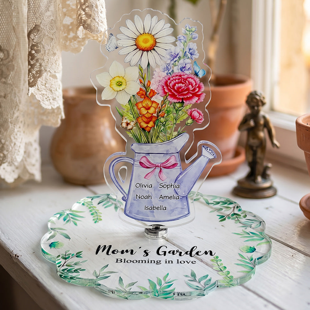 Custom Mom's Garden Acrylic Spinning Standee, Birth Flower Bouquet with Kids Names Mother's Day Gift