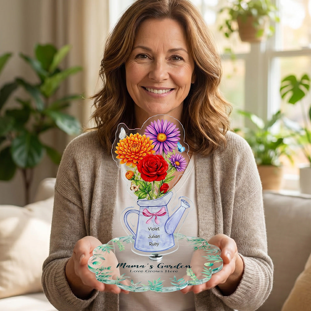 Custom Mom's Garden Acrylic Spinning Standee, Birth Flower Bouquet with Kids Names Mother's Day Gift