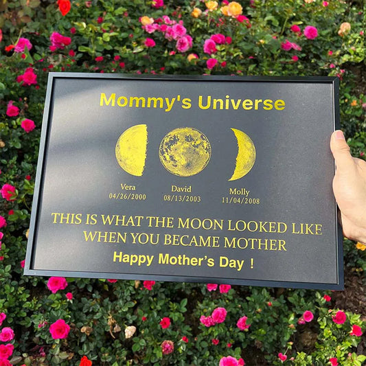 Custom Moon Phase Frame With Text & Date-Mom's Universe