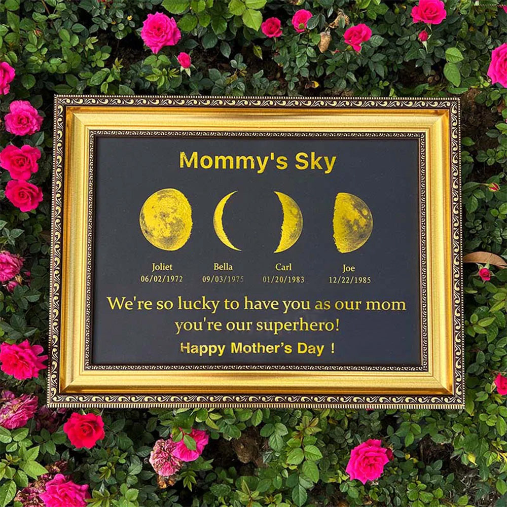 Custom Moon Phase Frame With Text & Date-Mom's Universe