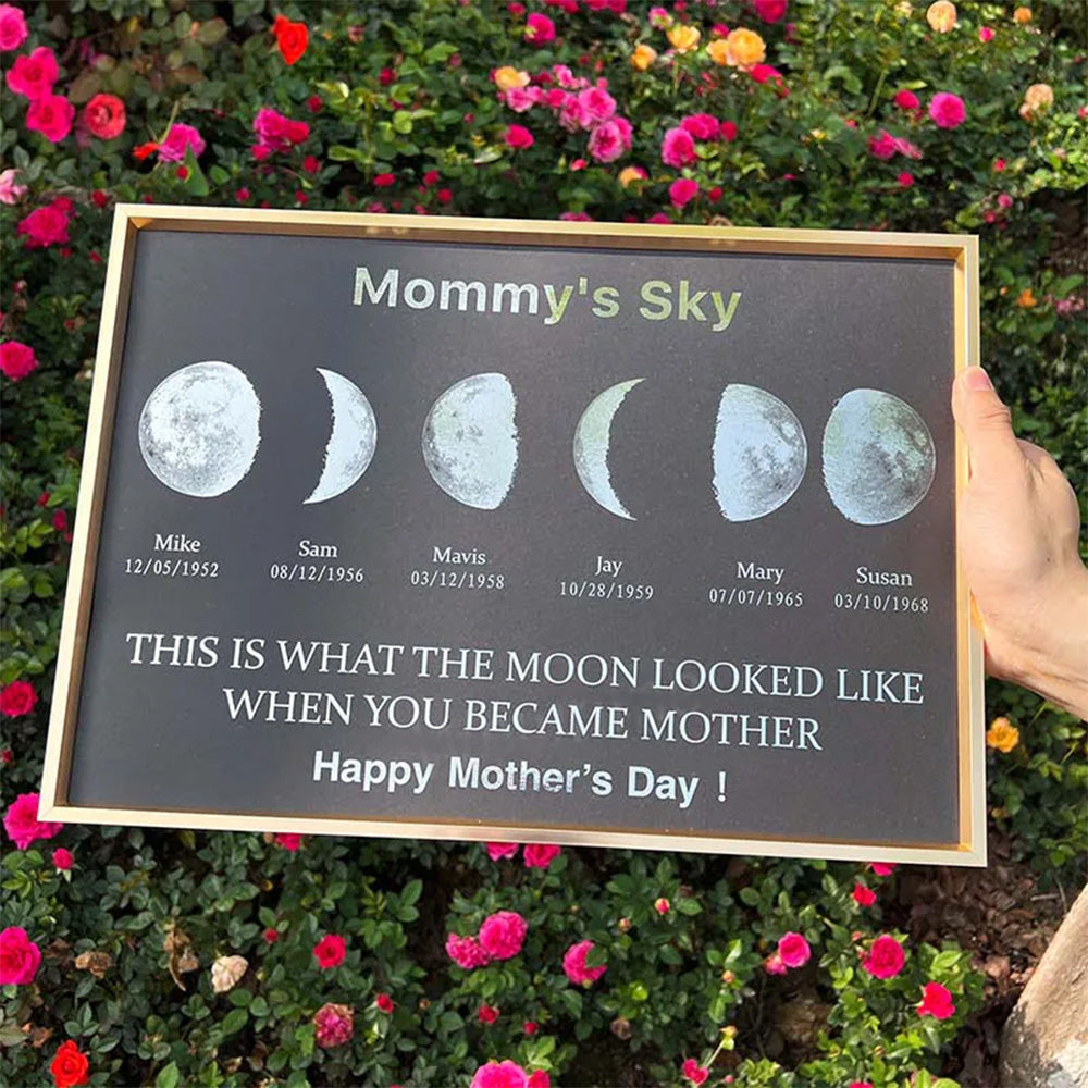 Custom Moon Phase Frame With Text & Date-Mom's Universe