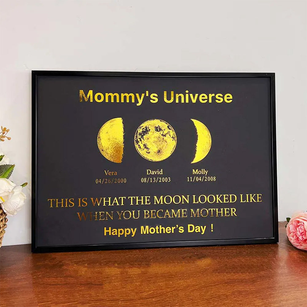 Custom Moon Phase Frame With Text & Date-Mom's Universe