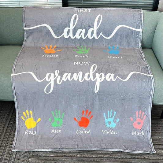 50%OFF⭐️First Dad Now Grandpa's Names Handprint Blanket