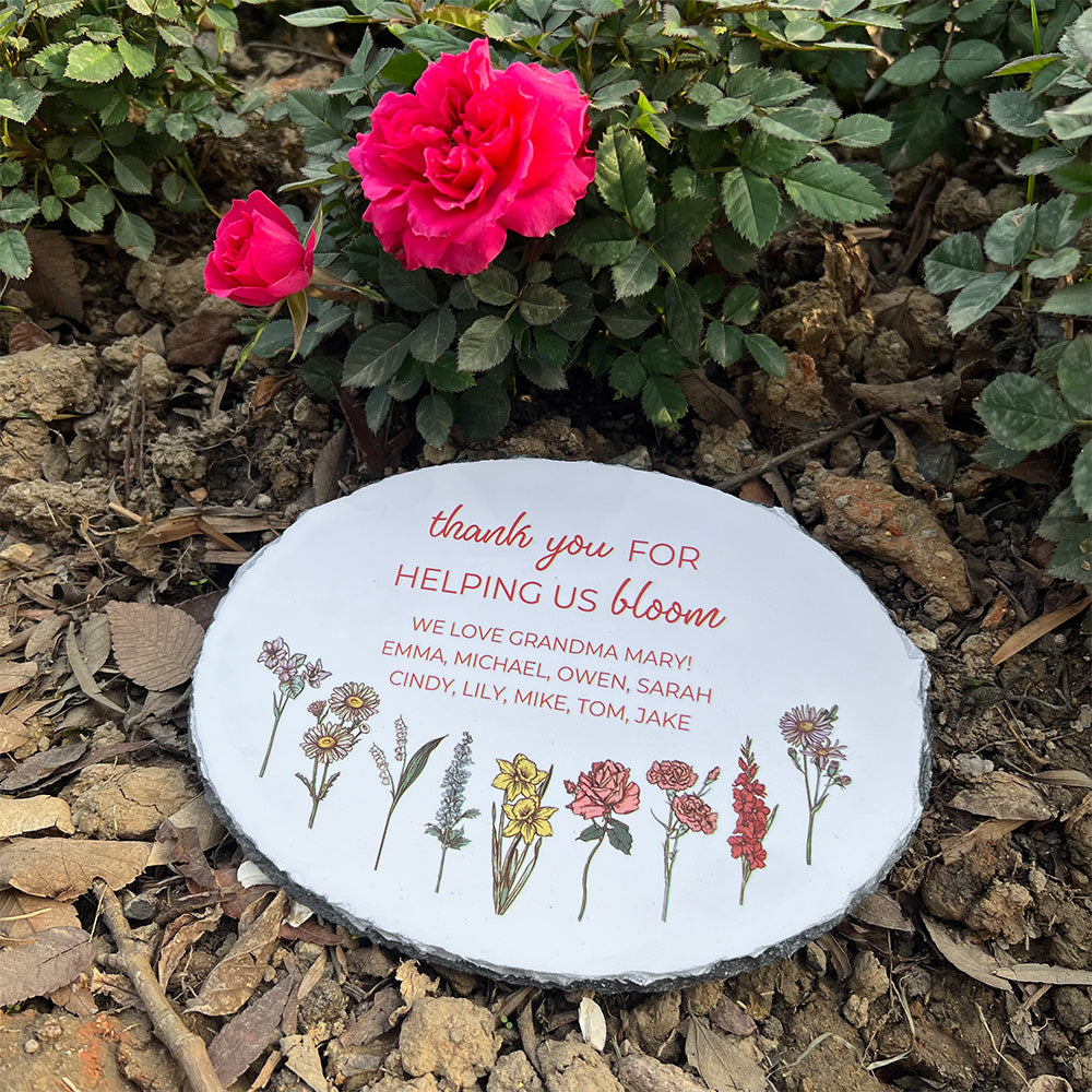 Love Blooms Here Personalized Round Garden Stone With Stand