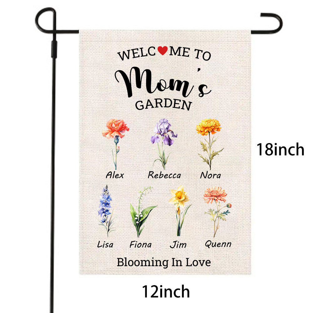 Custom Mom's Garden Birth Flower Flag With Kid's Names