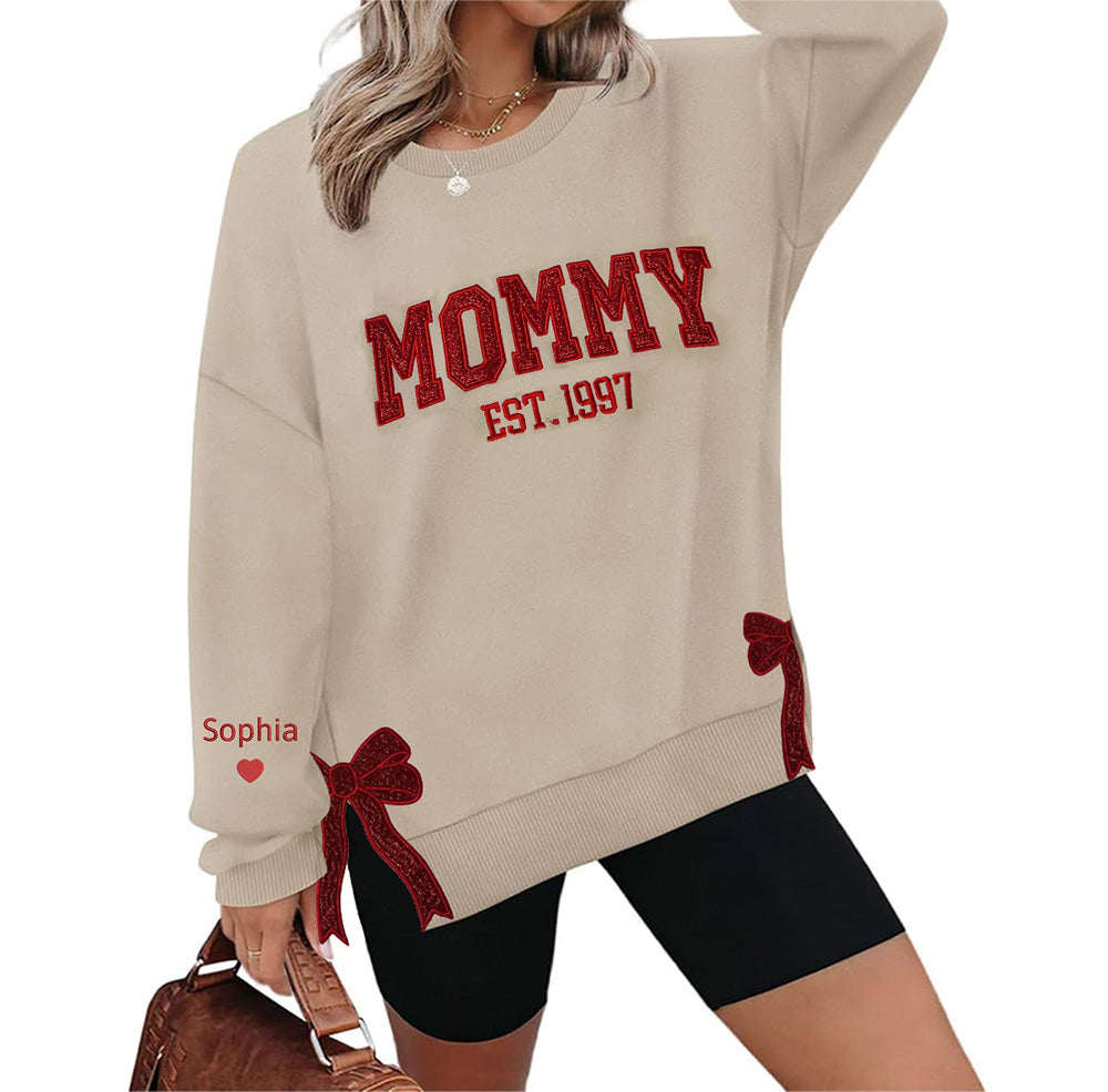 50%OFF🎄Custom Updated Side Bow Embroidered Mom Sweatshirt/Hoodie