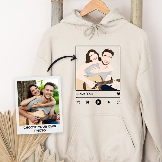 Personalized Couple Faceless Portrait With Song Printed Hoodie/Crewneck
