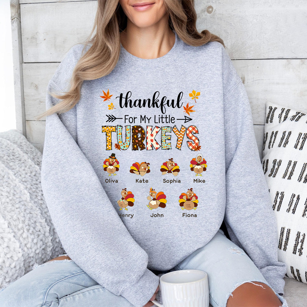 50%OFF⭐️Thankful For My Little Turkeys Sweatshirts with Custom Kids Names