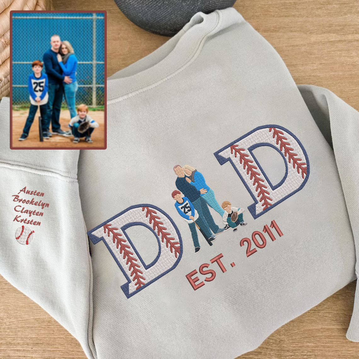 Personalized Embroidered Baseball Hoodie Sweatshirt With Kid's Names For Dad