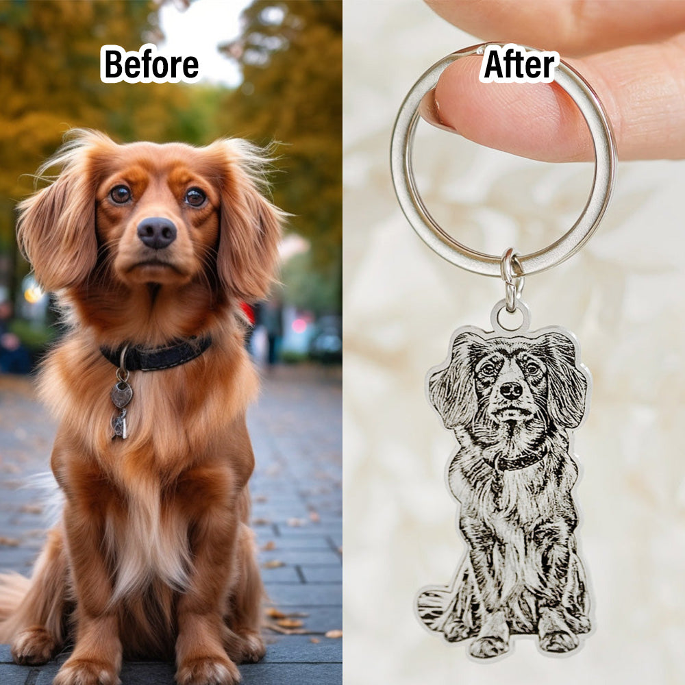 Engraved Pet Keychain Custom Pet Charm Handmade From Real Photo