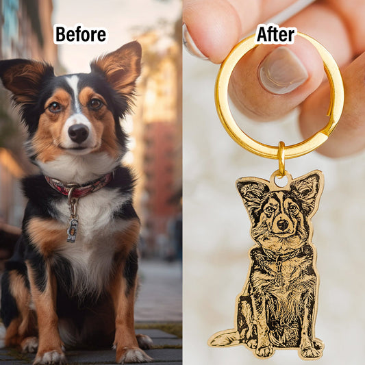 Engraved Pet Keychain Custom Pet Charm Handmade From Real Photo