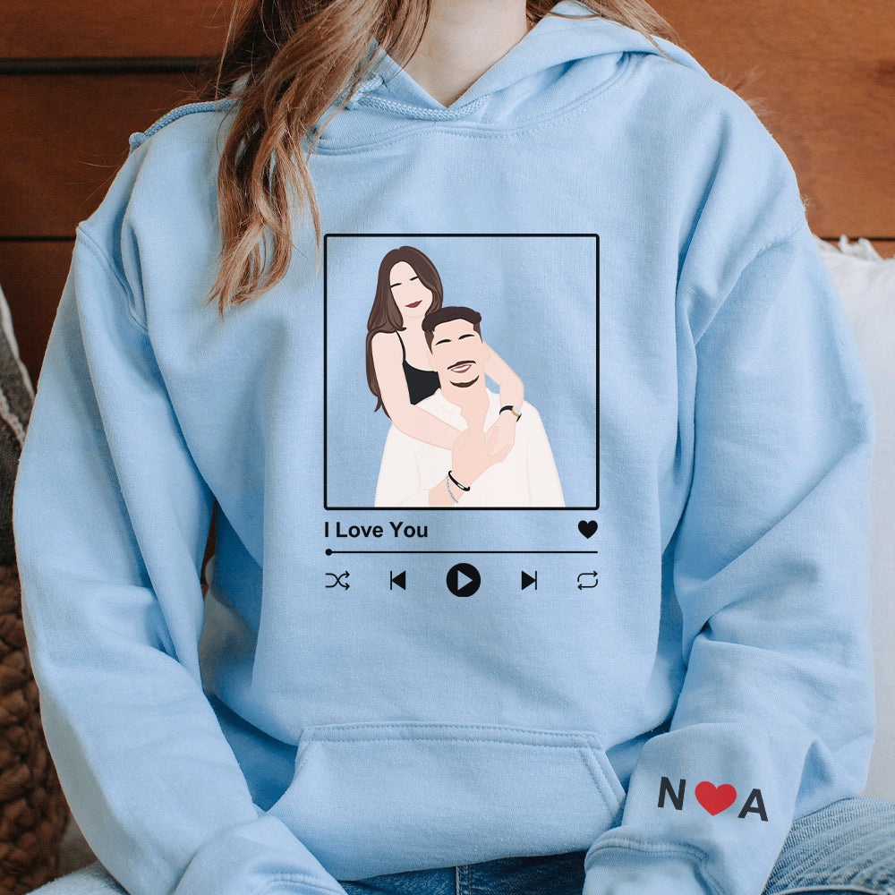 Personalized Couple Faceless Portrait With Song Printed Hoodie/Crewneck