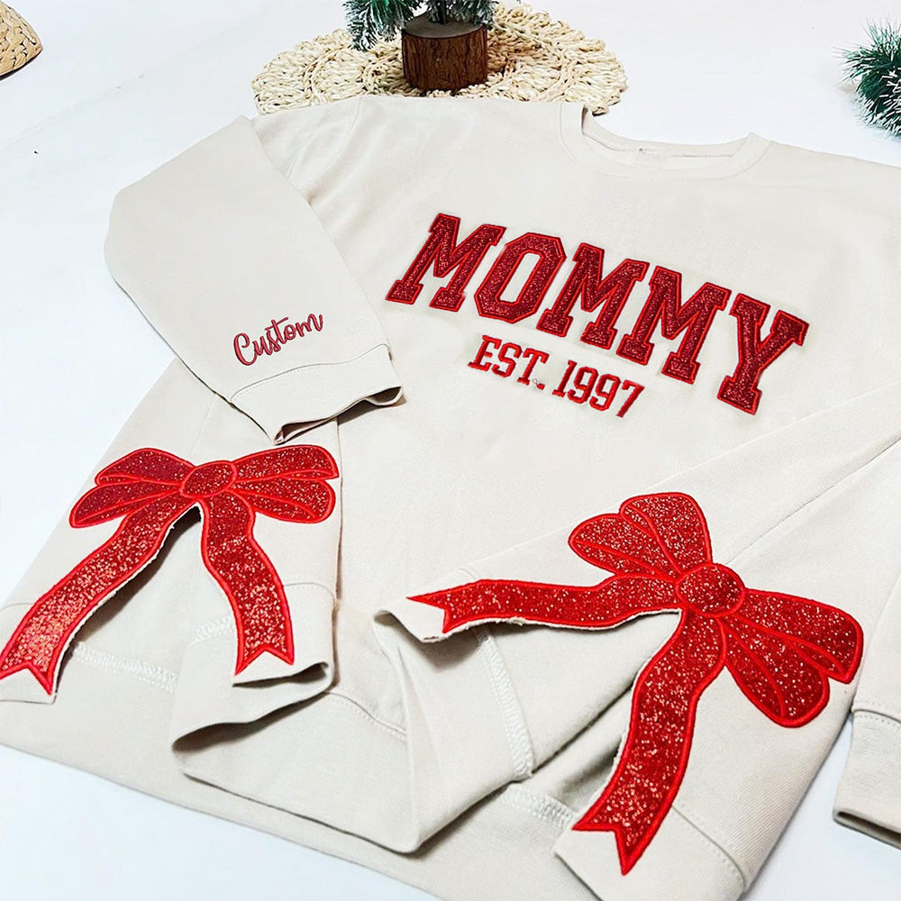 50%OFF🎄Custom Updated Side Bow Embroidered Mom Sweatshirt/Hoodie