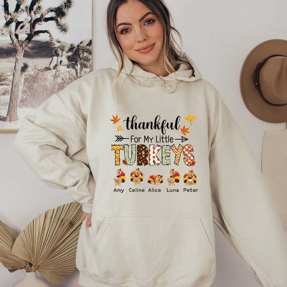 50%OFF⭐️Thankful For My Little Turkeys Sweatshirts with Custom Kids Names