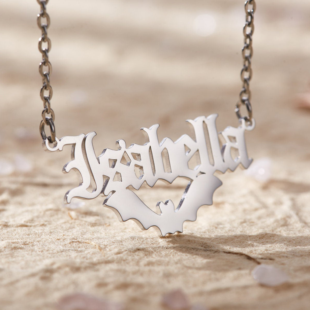 Personalized Bat Name Necklace Gothic Style