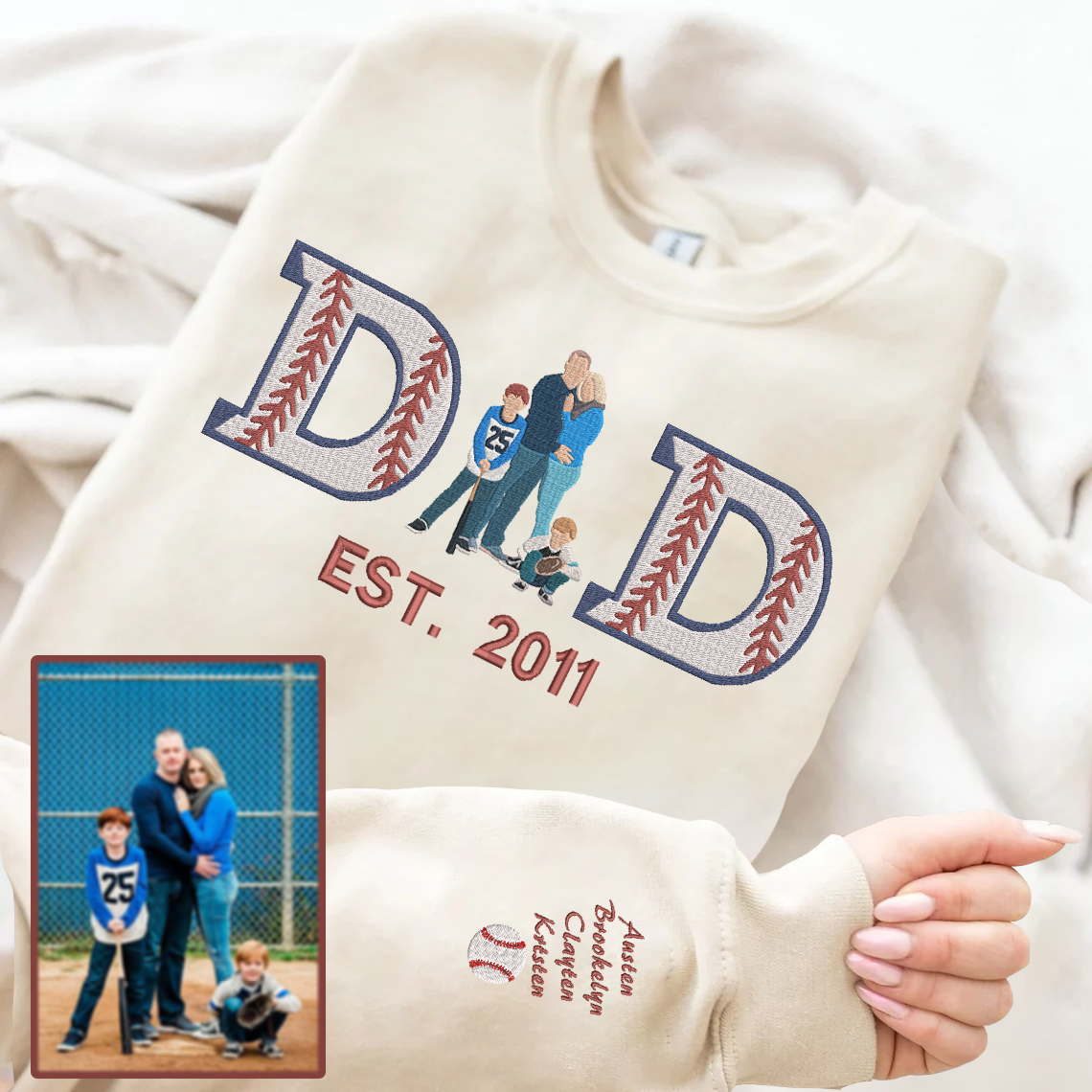 Personalized Embroidered Baseball Hoodie Sweatshirt With Kid's Names For Dad