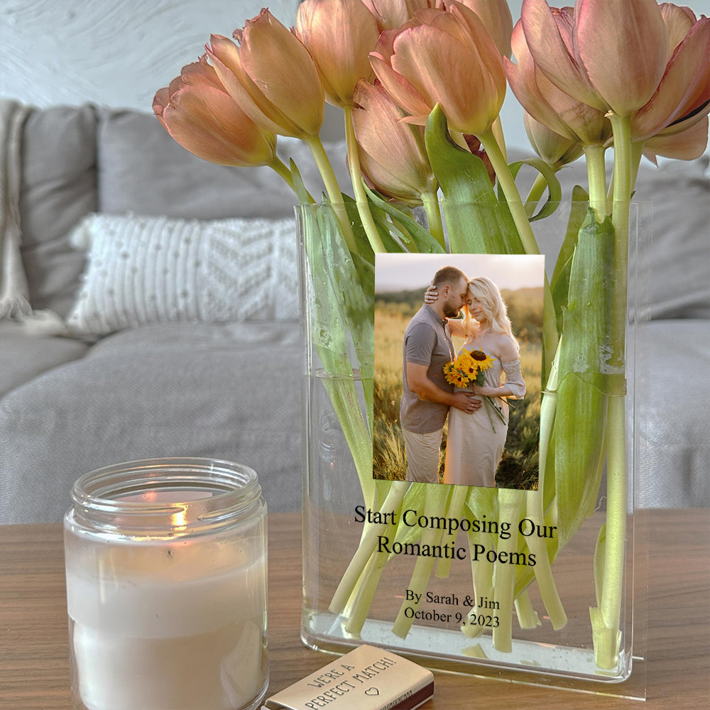 Custom Photo Book Vase for Flowers, Acrylic Vase Aesthetic Room Decor