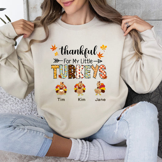 50%OFF⭐️Thankful For My Little Turkeys Sweatshirts with Custom Kids Names