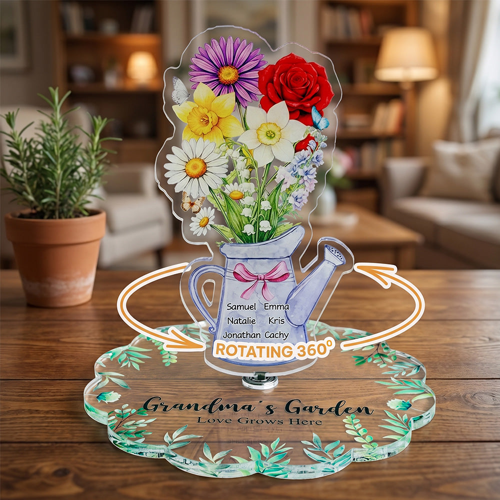 Custom Mom's Garden Acrylic Spinning Standee, Birth Flower Bouquet with Kids Names Mother's Day Gift