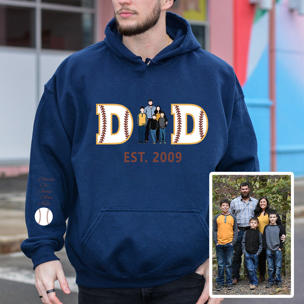 Personalized Embroidered Baseball Hoodie Sweatshirt With Kid's Names For Dad