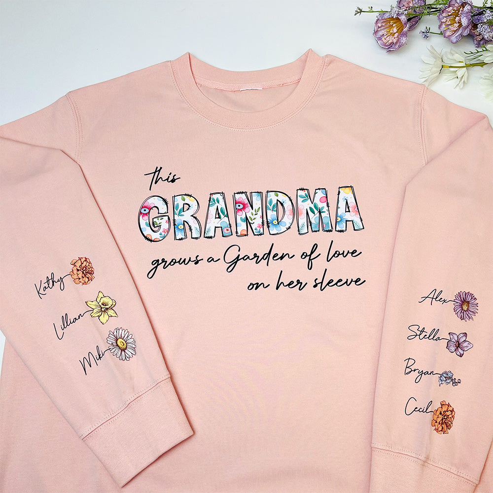 50%OFF⭐️Personalized This Mom Grows A Garden Of Love On Her Sleeve Birth Flower Hoodie