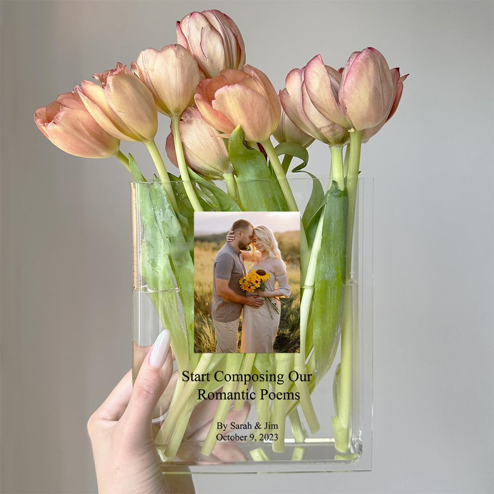 Custom Photo Book Vase for Flowers, Acrylic Vase Aesthetic Room Decor