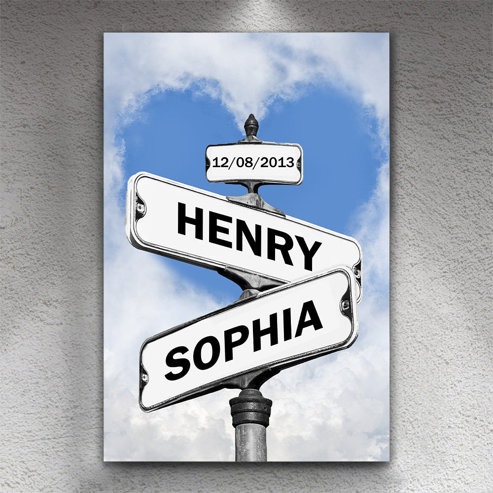 50%OFF⭐️Personalized Names Street Heart Sign Wall Art Frame For Couples Anniversary