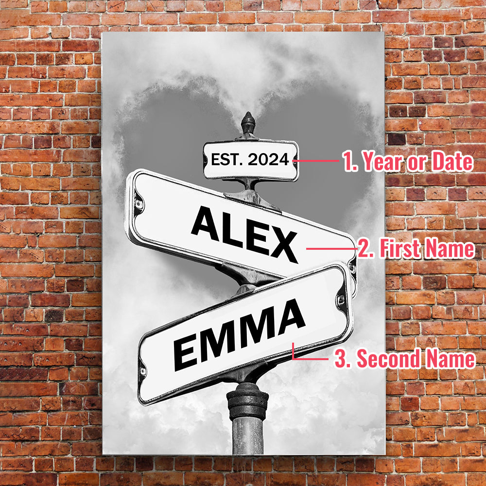 50%OFF⭐️Personalized Names Street Heart Sign Wall Art Frame For Couples Anniversary