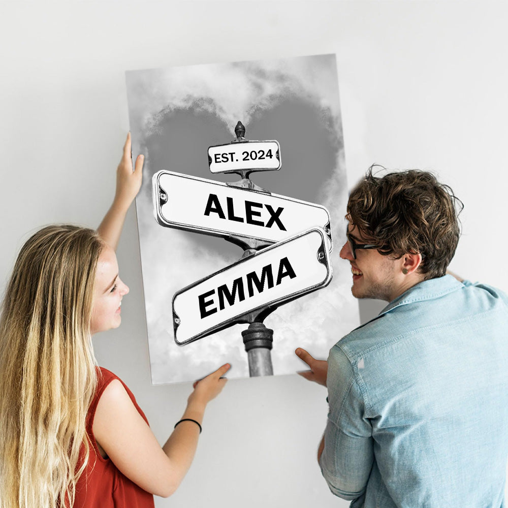 50%OFF⭐️Personalized Names Street Heart Sign Wall Art Frame For Couples Anniversary